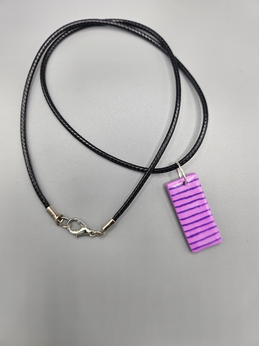Purple stripey Polymer Clay pendant 