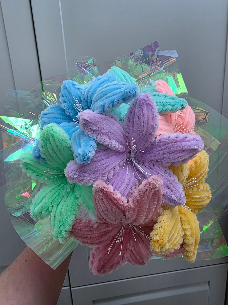 Pastel Chenille Flower Bouquet — Everlasting Handmade Gift — Free UK Postage