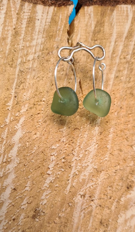Olive Green Sea Glass Hoops