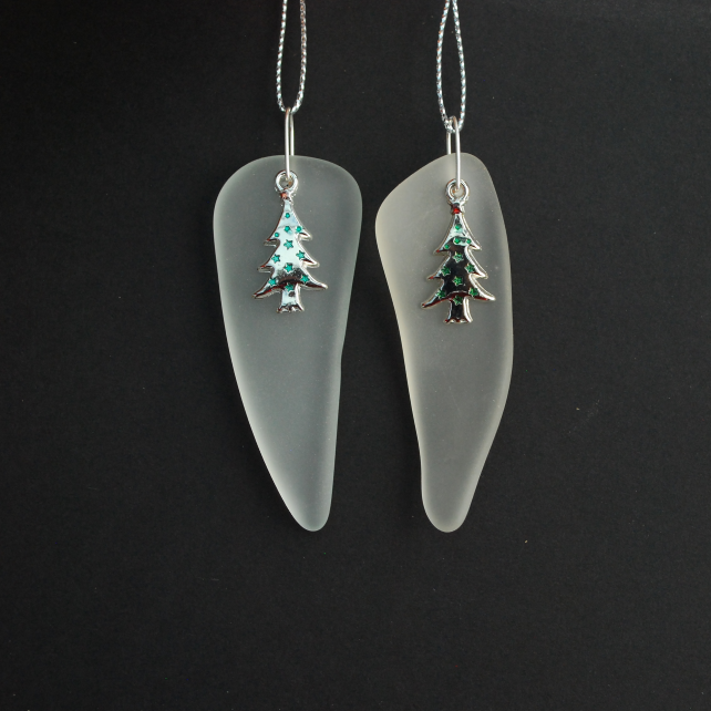 Beach glass Christmas hangers