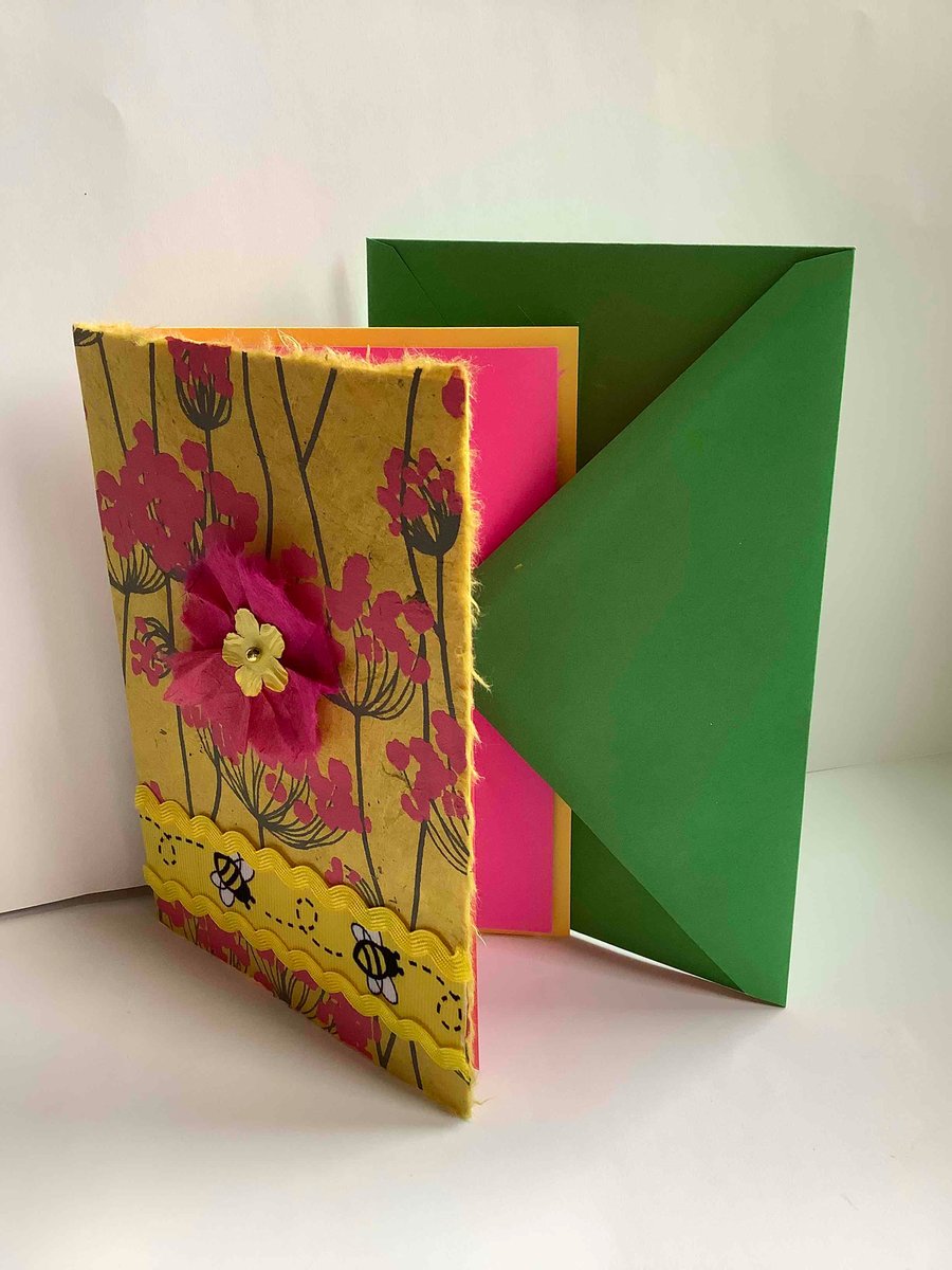 Bee beautiful in pink and yellow card