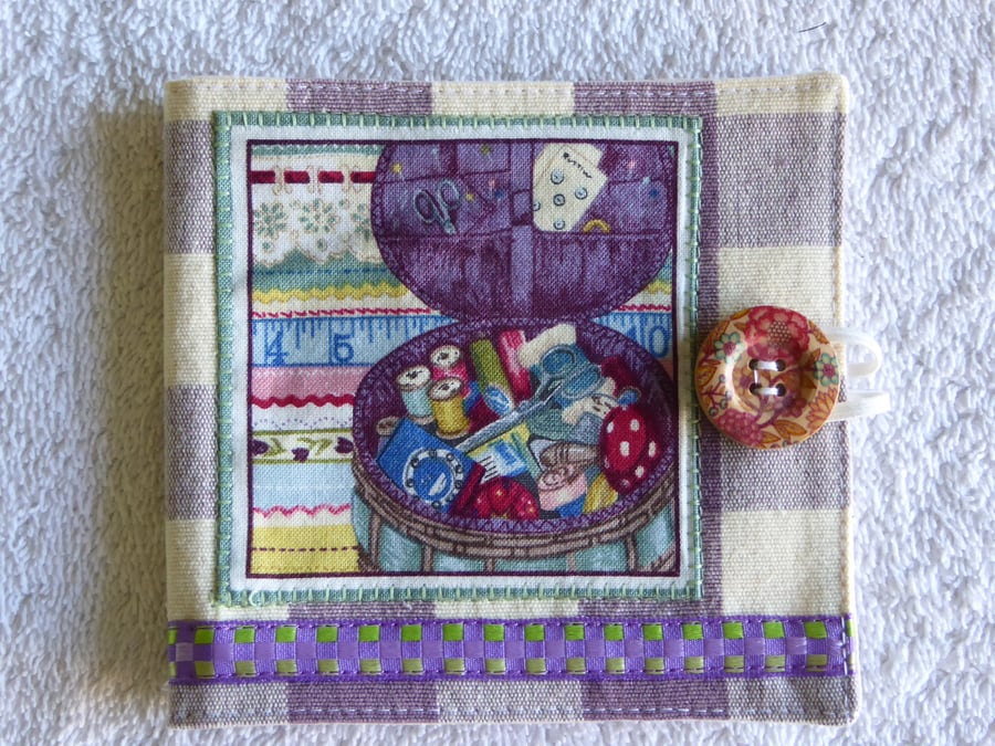Sewing Needle Case with Sewing Pattern Panel. Purple.
