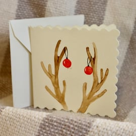 Christmas stag, Rudolph, deer card - hand painted 