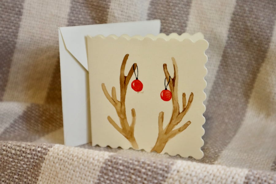 Christmas stag, Rudolph, deer card - hand painted 