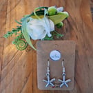 Antique Finish Silver Toned Starfish Drop Earrings - 925 Silver Ear Wires