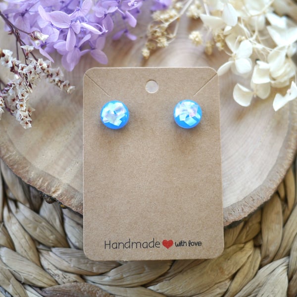 Blue Resin and Abalone Shell Stainless Steel Stud Earrings