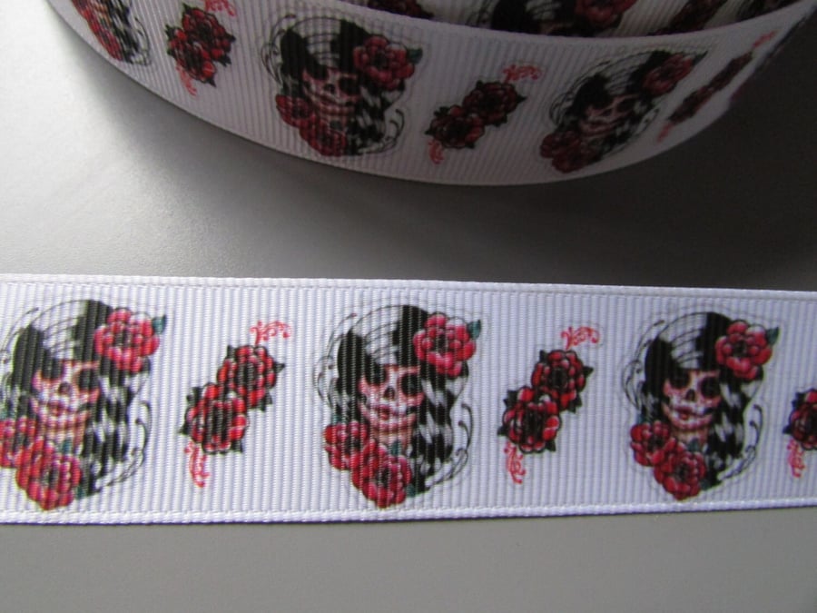 Sugar Skull Calaveras Day of the dead Tattoo Grosgrain Ribbon x 1 metre