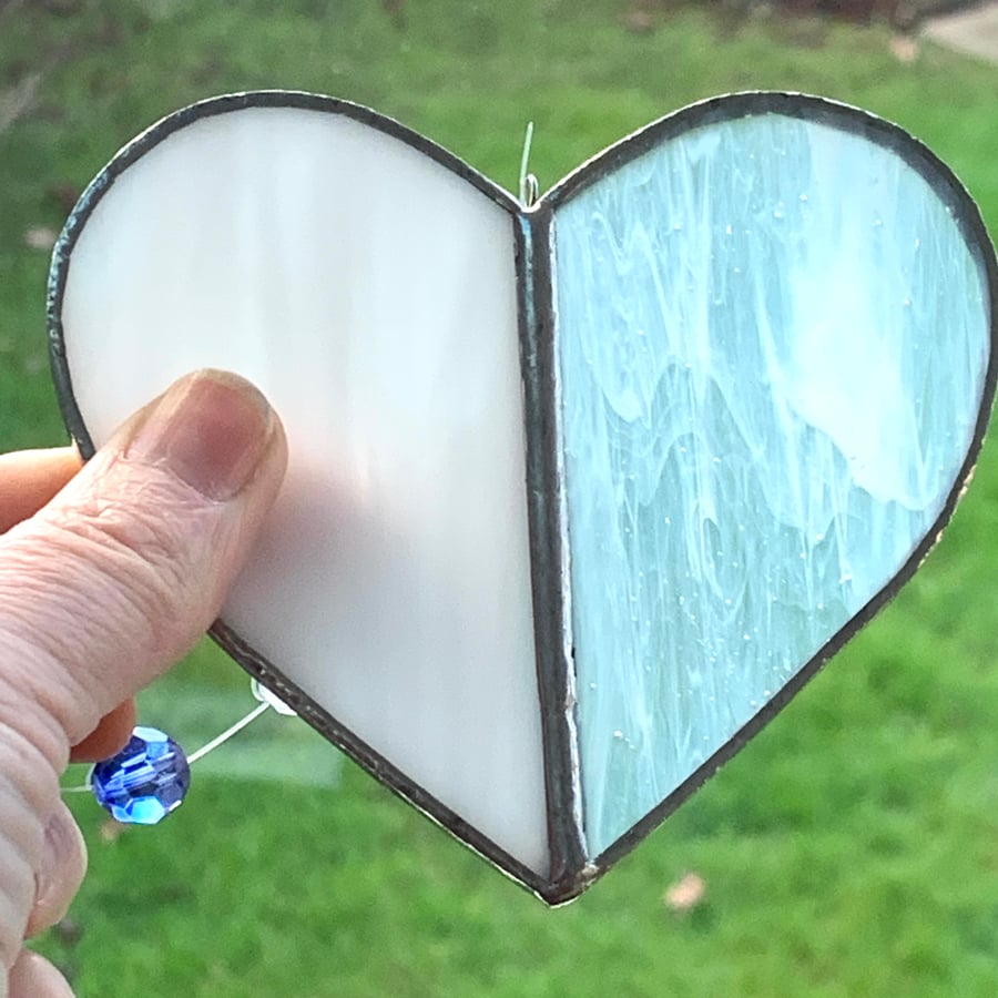 Stained Glass Heart Suncatcher - Handmade Hanging Decorations - White