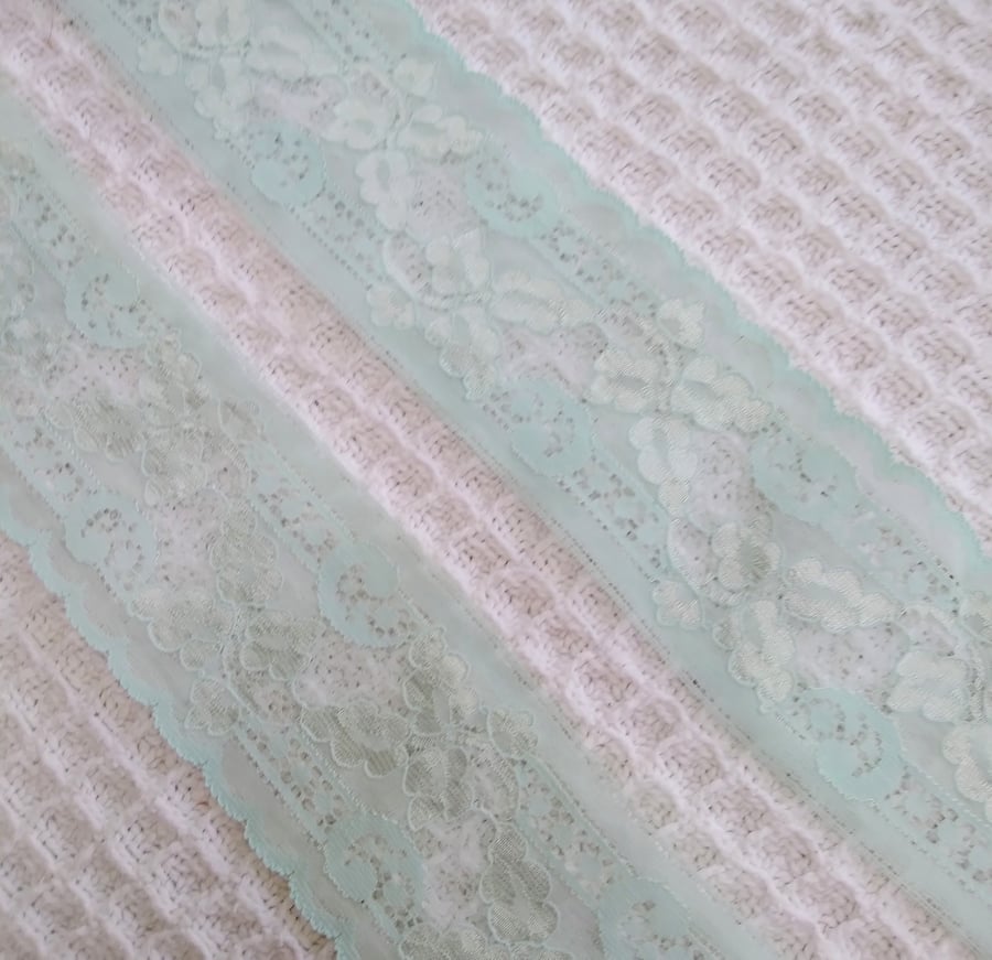 3 metres pale teal  6cm wide floral LACE trim for sewing projects