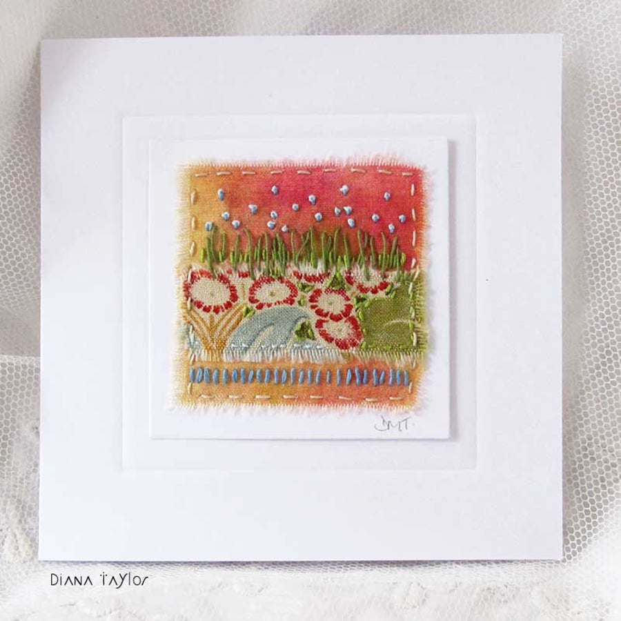 HAND EMBROIDERED GREETING CARD SPRING SUMMER