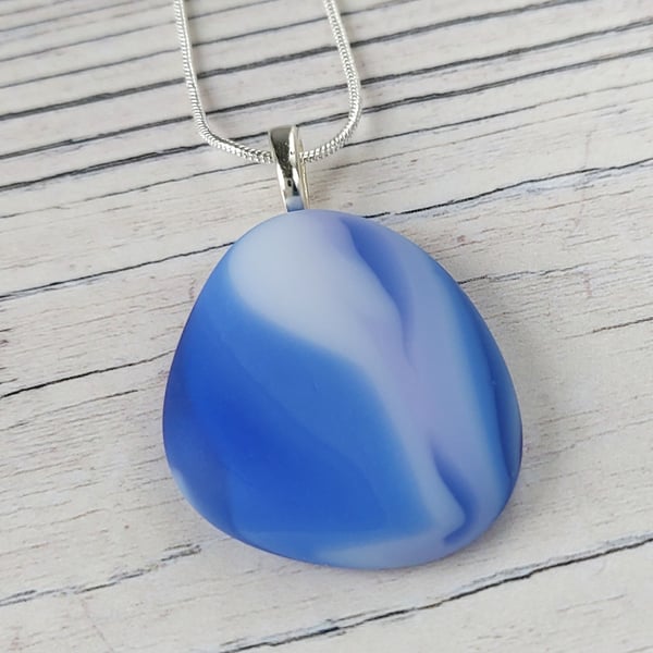Periwinkle glass pebble pendant with chain