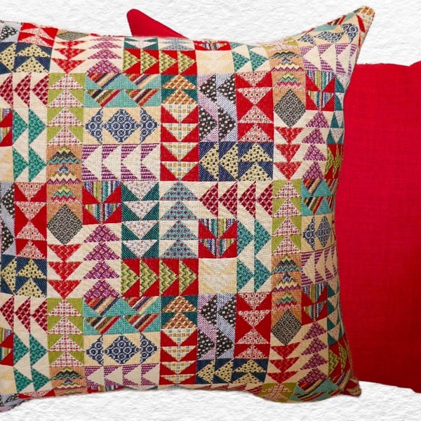 Scatter Cushion: Tapestry Arrows design Red reverse 17”(43cm)