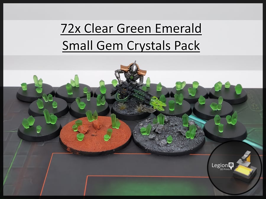 72x Clear Green Emerald Small Gem Crystals Pack - for Wargaming Model Bases 40k