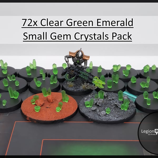 72x Clear Green Emerald Small Gem Crystals Pack - for Wargaming Model Bases 40k