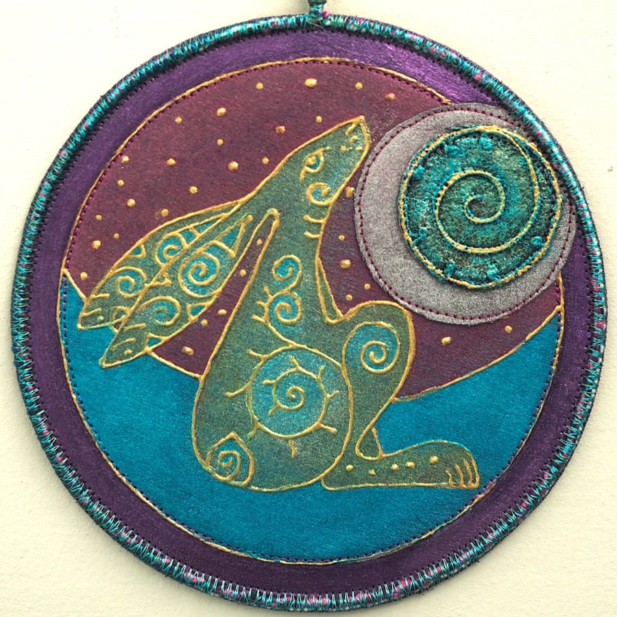 HMP1551 - Hare Moon Gazer - Mandala Wall Hanging-15cm - purple - plum- turquoise
