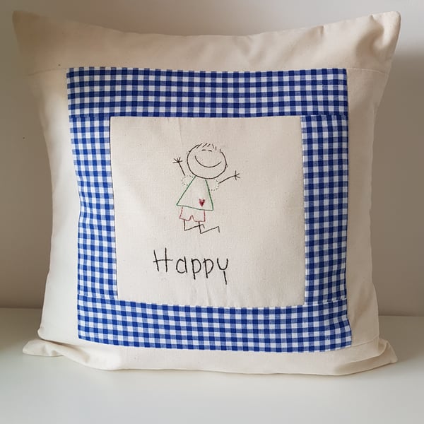 Cushion hand embroidered word. Includes inner, baby gift, free postage