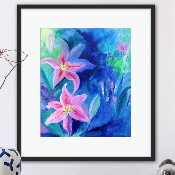 Lily Flower Art Print, Abstract Floral Print in Various Sizes, FREE UK Delivery