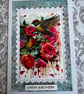 Handmade Vintage Hummingbird and Roses Birthday Card