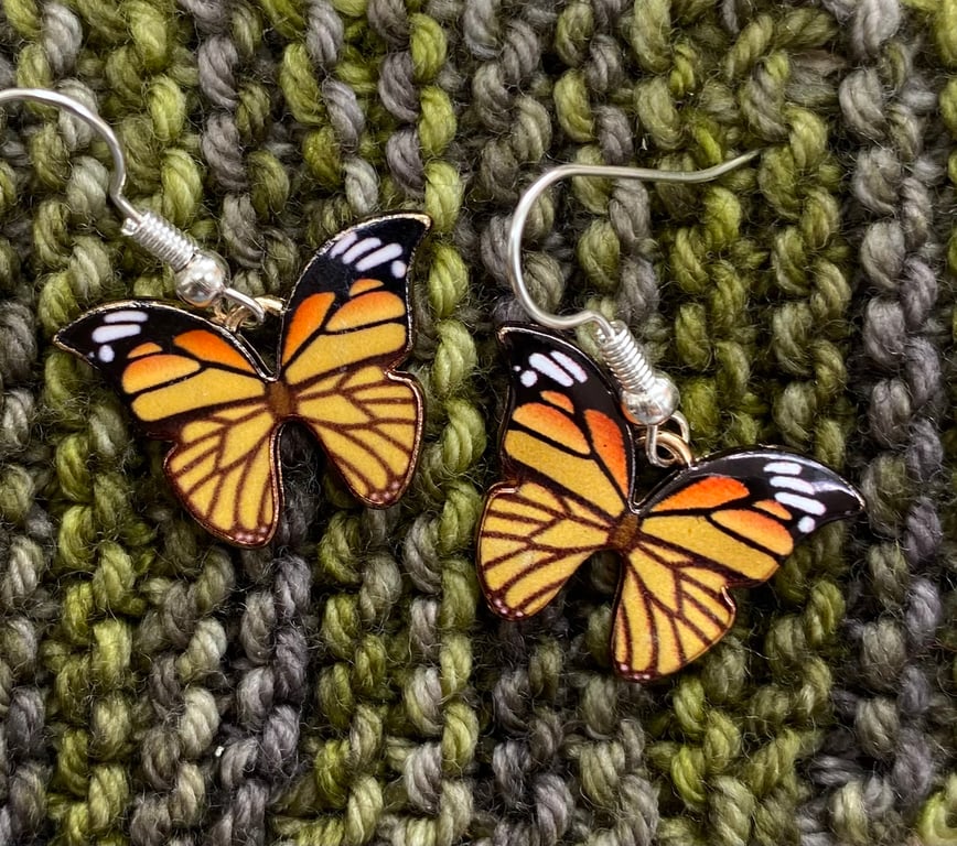 Orange Enamel Butterfly Natural World dangly earrings
