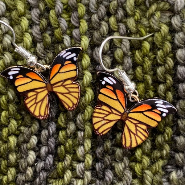 Orange Enamel Butterfly Natural World dangly earrings