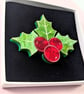 Holly brooch Christmas pin, acrylic holly jewelry, xmas brooch, gifts for her