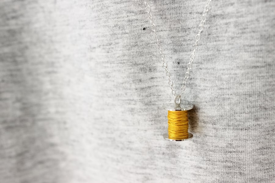 Cotton reel pendant, silver necklace, sewing necklace