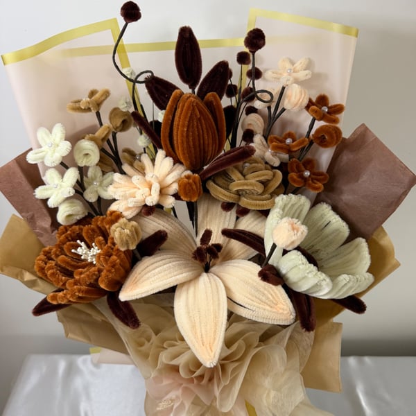 Handmade Velvet Pipe Cleaner Flower Bouquet – Autumn Luxe