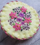 Hand Embroidered Floral Brooch - Primrose Yellow with Pink & Purple Flowers - Image 6
