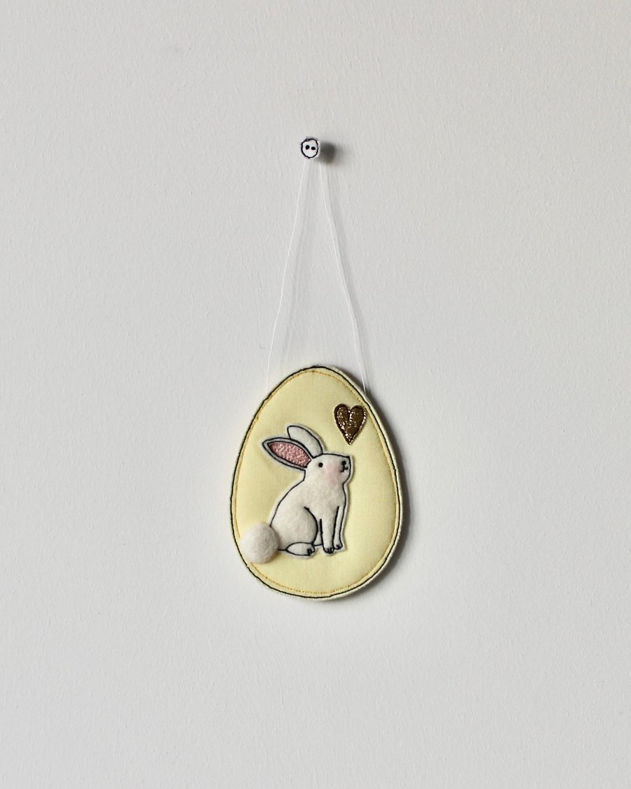 'Bunny on a Yellow Egg 7' - Hanging Decoration