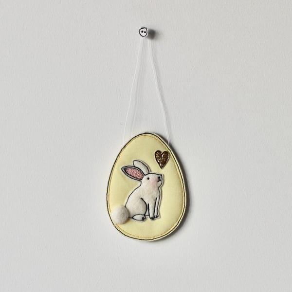 'Bunny on a Yellow Egg 7' - Hanging Decoration