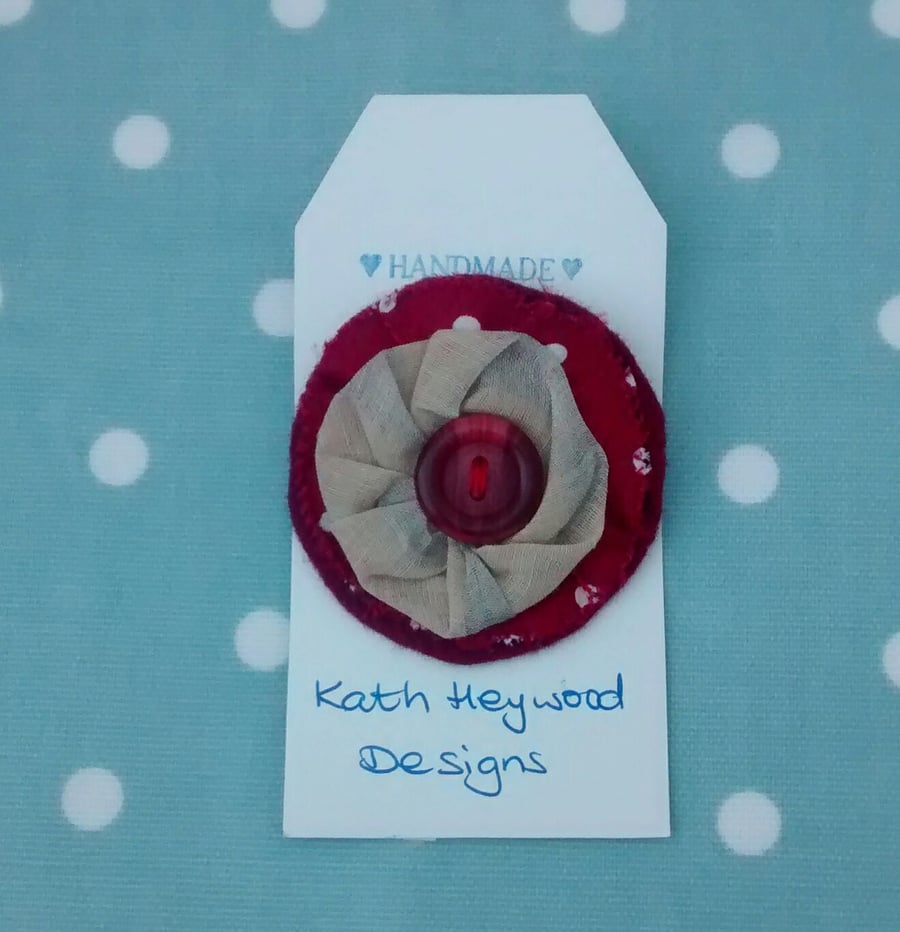 Textile Brooch with Button, Free Posting