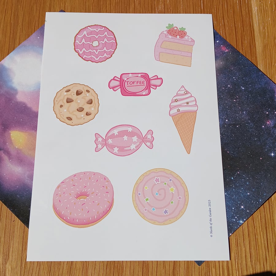 Sweet Treats A5 Sticker Sheet! Cute Waterproof Stickers for Journaling and Craft
