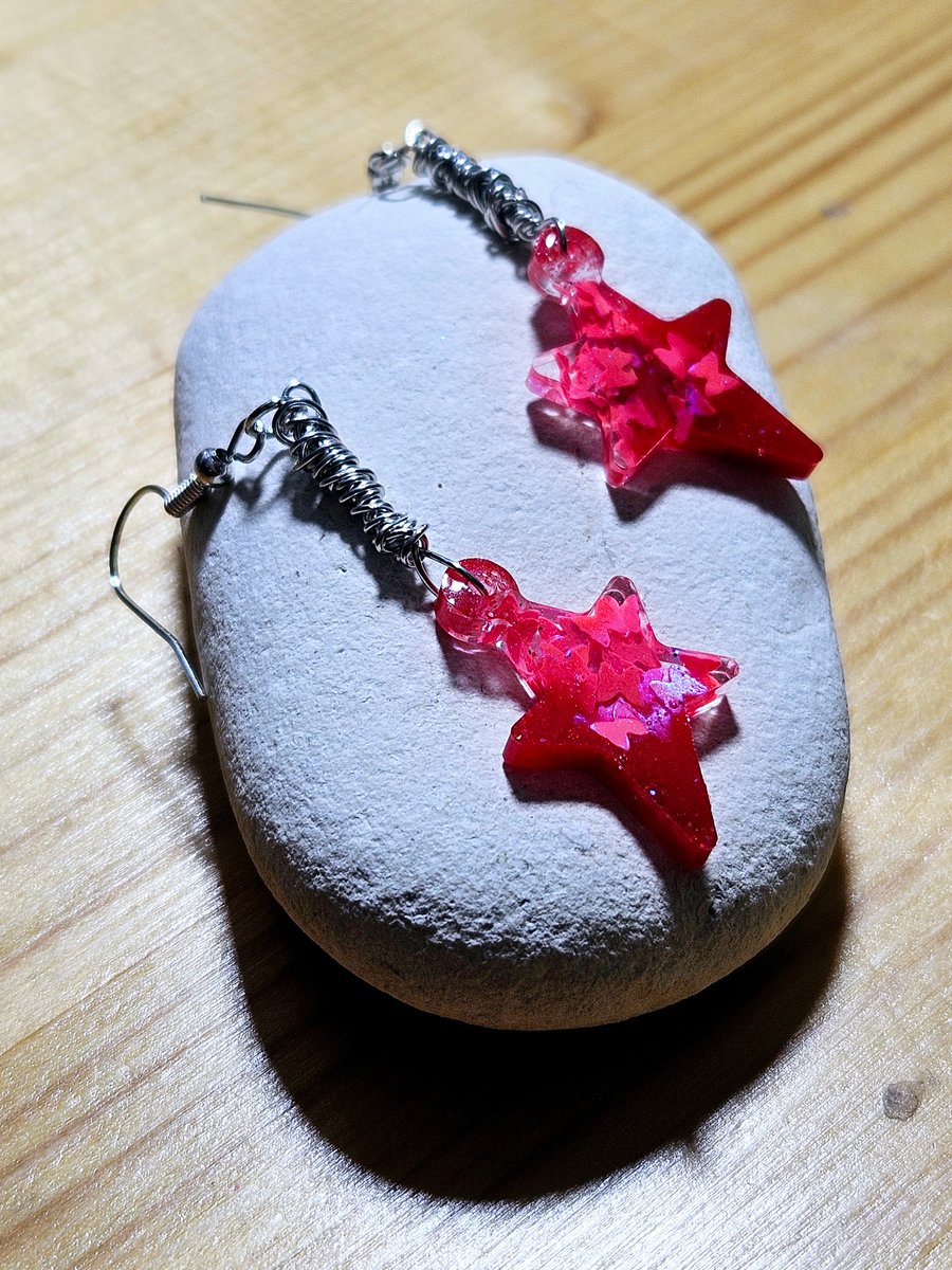 Long earrings - pink stars, unique earrings ideal for small gift for friend