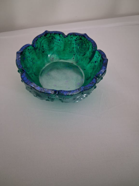 Handmade green and blue glitter epoxy resin decorative trinket pot.