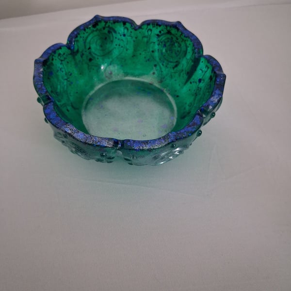 Handmade green and blue glitter epoxy resin decorative trinket pot.
