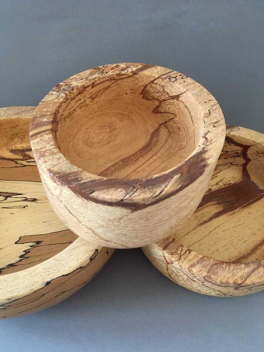 Set of 3 Spalted beech turned bowls.