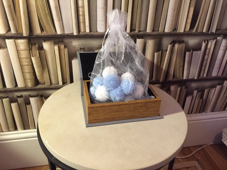 20 pom-pom fairy lights in baby blue & white