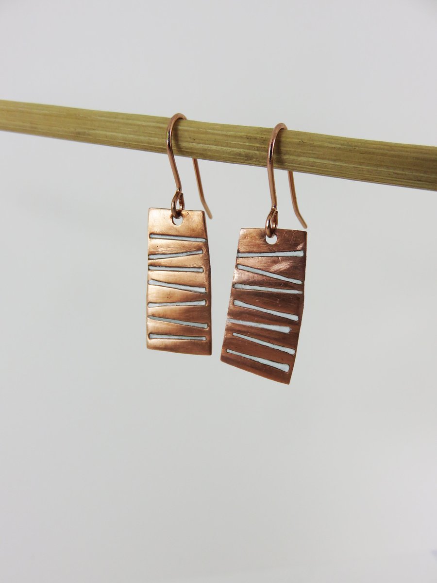 Dangle Copper Enamel Textured Earrings