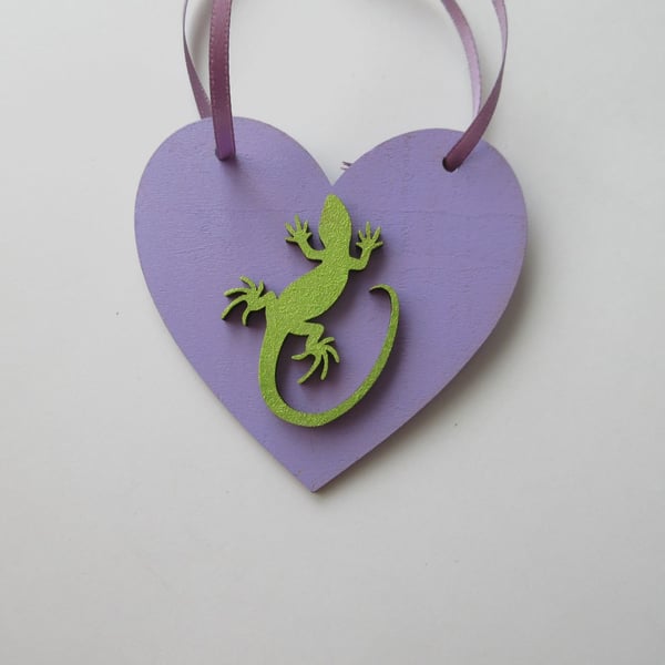 Lizard Reptile Newt Hanging Decoration Heart Purple Lime Green
