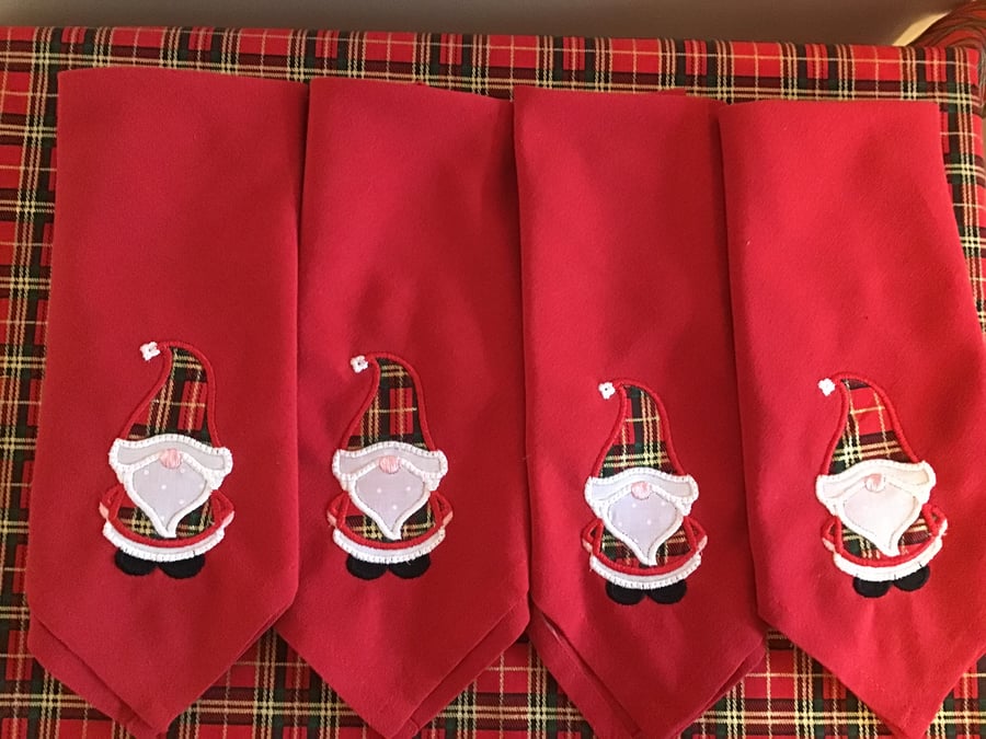 Christmas appliquéd Gnome napkins, set of four, red.