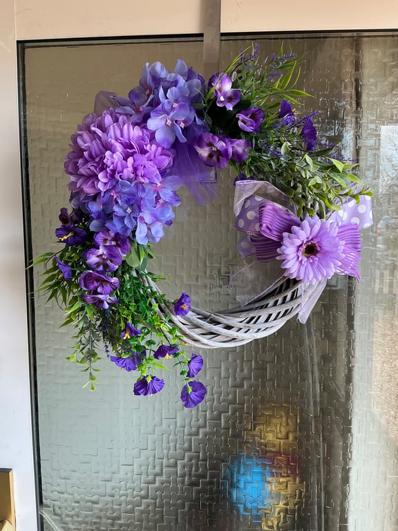 Purple flower door wreath