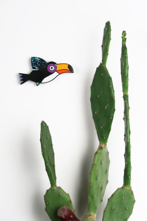 Wooden toucan wall hanging, jungle themed home decor.