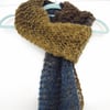 Blue Khaki and Brown Tones Hand Knitted Scarf