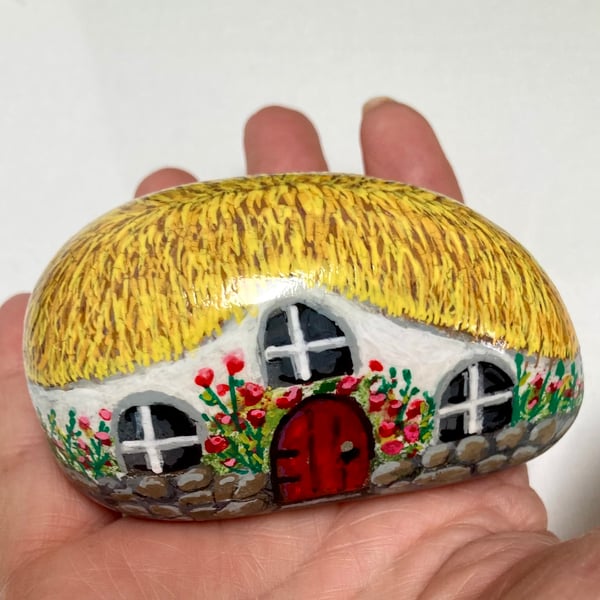 Chocolate Box Cottage Painted Rock Art Cottagecore Grannycore Gift Fairy Garden