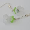 Green and white flower earrings 