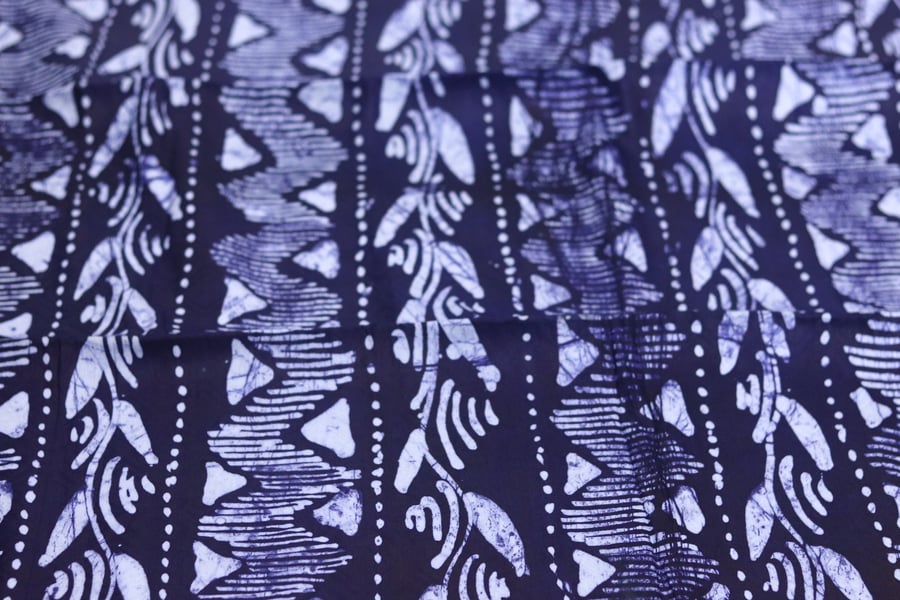 Blue zigzag handmade Batik cotton fabric sold by the yard, Nigerian adire cotton