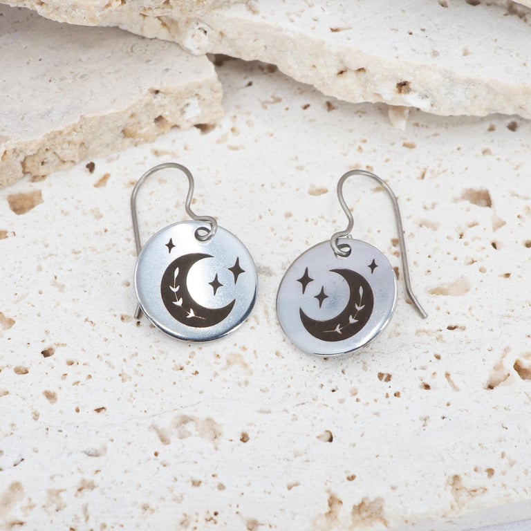 Folk crescent dangle earrings - Hypoallergenic titanium ear wires