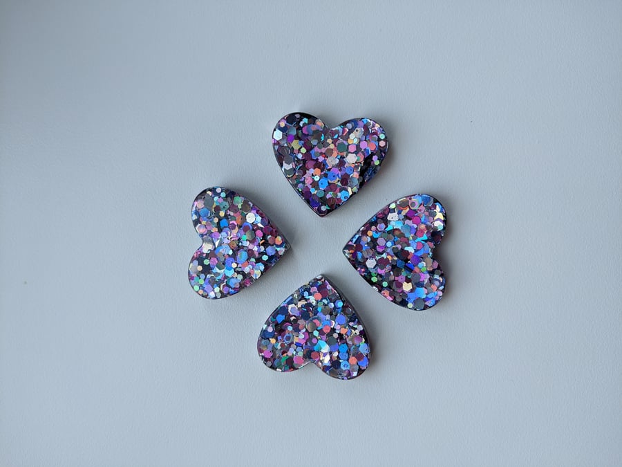 Silver, pink, lilac holographic mix, large hearts