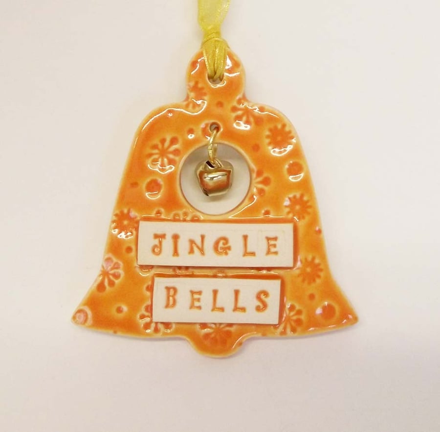 Christmas Bell - JIngle Bells Ceramic decoration with little bell inside. Orange