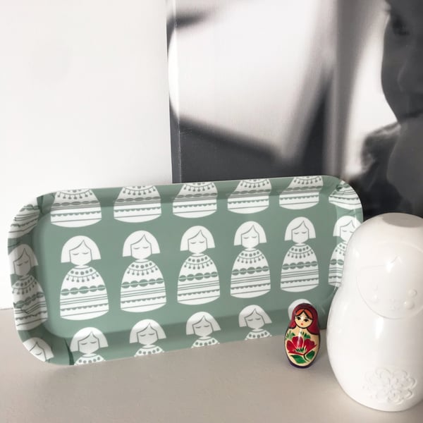 'Grey Babushka' Mid Century serving tray or home office desk tidy